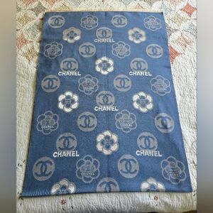 Chanel Blue Camellia Logo Scarf